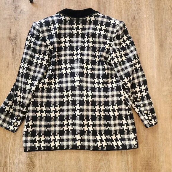 Vintage Escada Plaid Houndstooth Blazer Velvet Collar Classic Wool Sz 42 - Picture 4 of 15